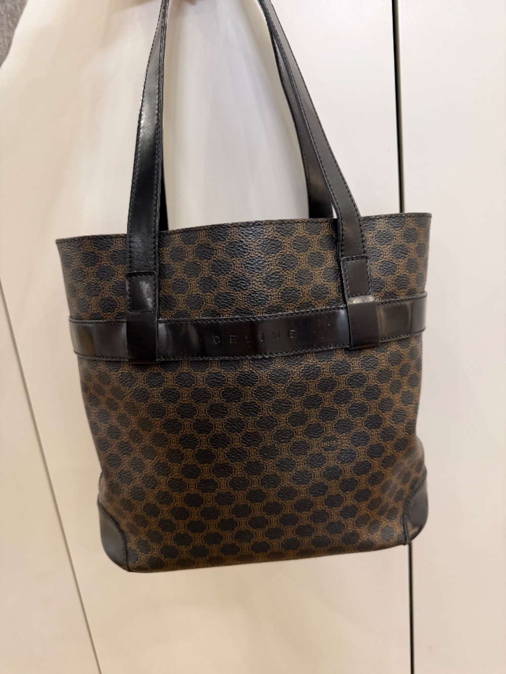 Celine Macadam Tote Bag black brown leather